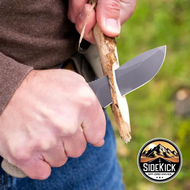 Alt view image 4 of 7 - SIDEKICK - Compact EDC Fixed Blade Knife, Scout and Vertical Carry, Sandvik 14C28N Steel, G10 Handle, Kydex Sheath, 360° Rotating Belt Clip, Camping, Fishing, Hunting, Boating (Coyote)