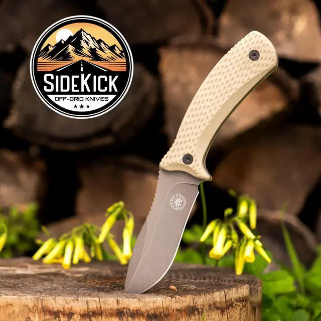 Alt view image 2 of 7 - SIDEKICK - Compact EDC Fixed Blade Knife, Scout and Vertical Carry, Sandvik 14C28N Steel, G10 Handle, Kydex Sheath, 360° Rotating Belt Clip, Camping, Fishing, Hunting, Boating (Coyote)