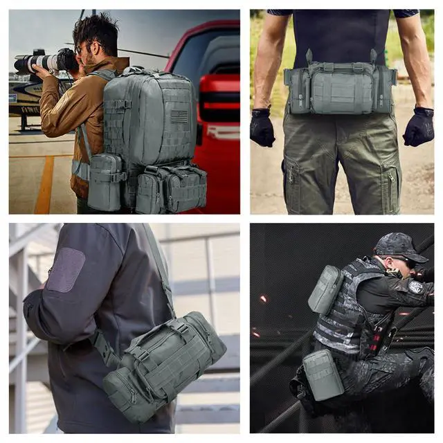 Alt view image 7 of 7 - Tactical Backpack Military Army Rucksack 60L Large Assault Pack Detachable Molle Bag, Grey