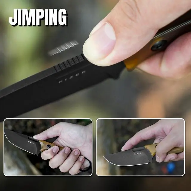 Alt view image 4 of 7 - Cabox Fixed Blade Knife 3.36" Nitro V Steel Fixed Blade Hunting Knife PEI Handle with Sheath for Survival Camping Hunting 1048A6