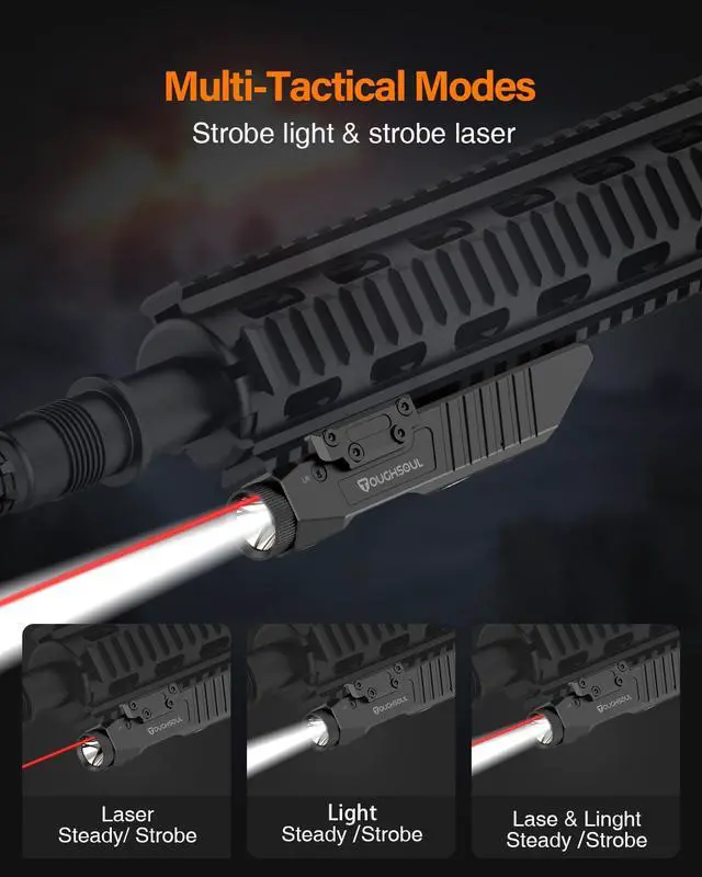 Alt view image 4 of 5 - Tactical Flashlight Red Laser Sight Combo | 1750 Lumen Picatinny Rail MLOK Mounted Rifle Flashlight (Red Laser)