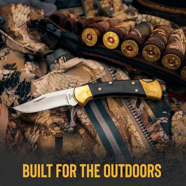 Alt view image 3 of 7 - 112 Ranger Hunting Knife, 3" Blade, Lockback Design, Ebony Handle, Brass Bolsters, 420HC Stainless Steel Clip Point Blade, Sheath Included, Folding Knife Made in the USA, 5.6 oz