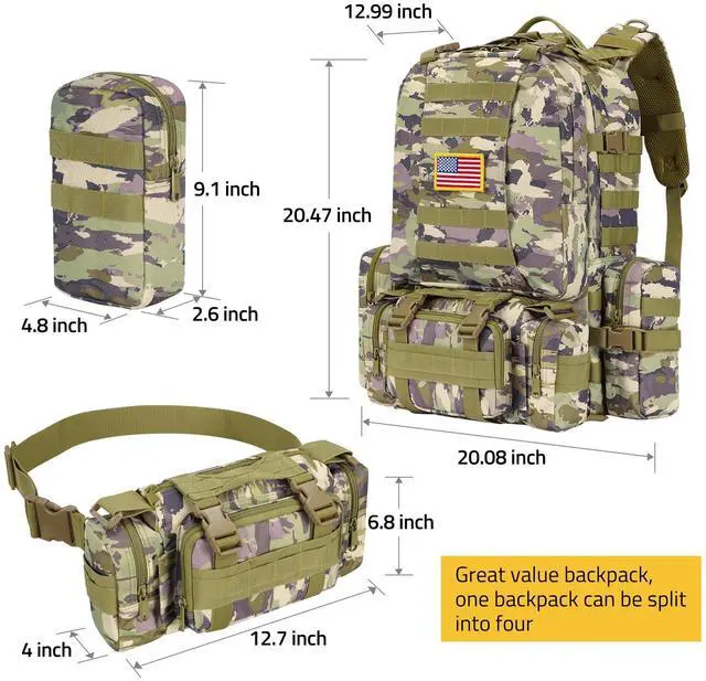 Main image of Tactical Backpack Military Army Rucksack 60L Large Assault Pack Detachable Molle Bag, Auriclash