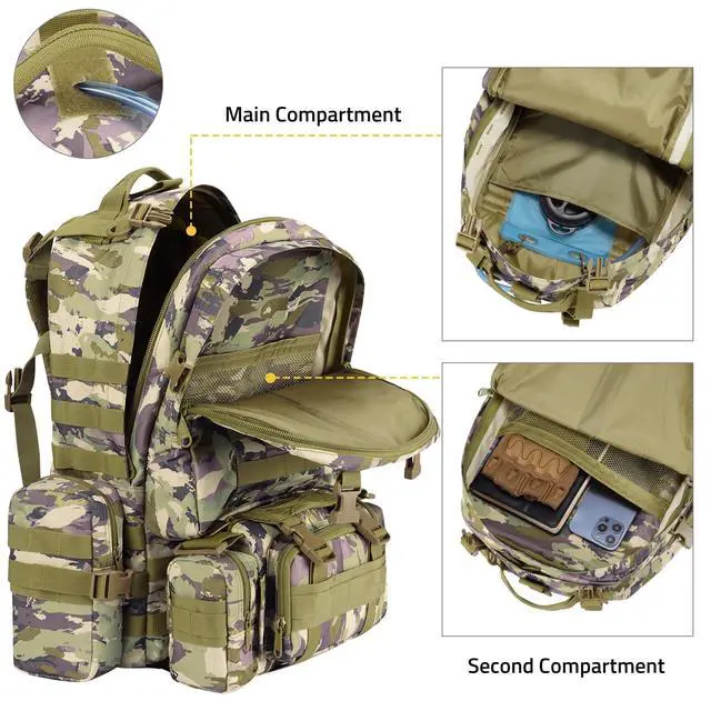 Alt view image 3 of 4 - Tactical Backpack Military Army Rucksack 60L Large Assault Pack Detachable Molle Bag, Auriclash