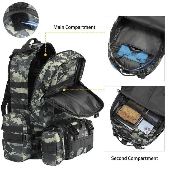 Alt view image 2 of 2 - Tactical Backpack Military Army Rucksack for Men Women 60L Large Survival 3 Day Bug Out Pack Detachable Molle Bag (Shadowstand)
