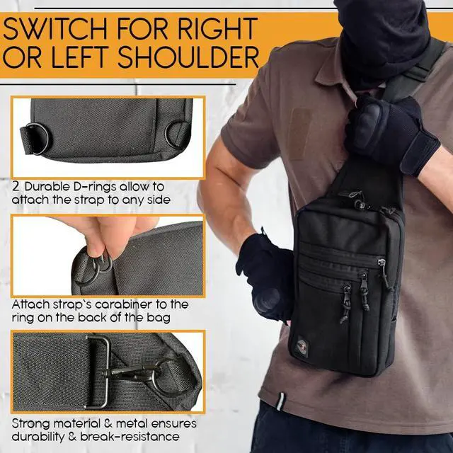 Alt view image 3 of 6 - Tactical Sling Bag Switchable R&L Shoulder Crossbody Bag for Concealed Carry of Handgun Compact Pack