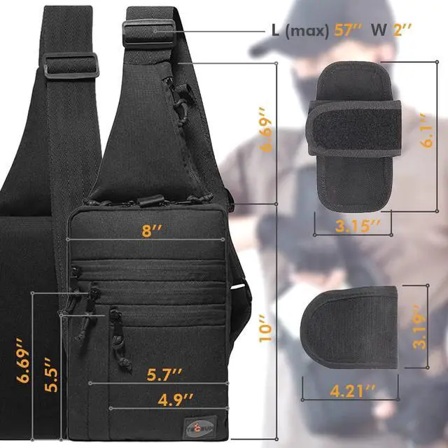 Alt view image 5 of 6 - Tactical Sling Bag Switchable R&L Shoulder Crossbody Bag for Concealed Carry of Handgun Compact Pack