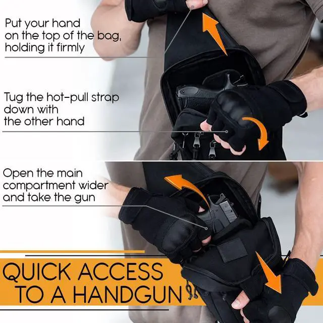 Alt view image 4 of 6 - Tactical Sling Bag Switchable R&L Shoulder Crossbody Bag for Concealed Carry of Handgun Compact Pack