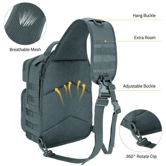 Alt view image 6 of 7 - Tactical Sling Bag Backpack for Men Military Shoulder Sling Bag Molle Army Assault Detachable Tactical Bag (Grey)