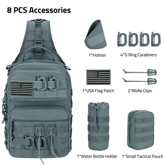 Alt view image 7 of 7 - Tactical Sling Bag Backpack for Men Military Shoulder Sling Bag Molle Army Assault Detachable Tactical Bag (Grey)