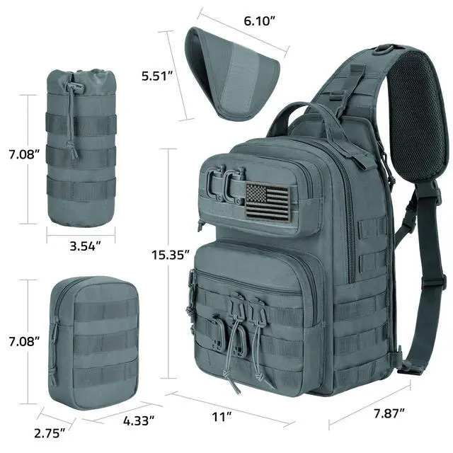 Alt view image 3 of 7 - Tactical Sling Bag Backpack for Men Military Shoulder Sling Bag Molle Army Assault Detachable Tactical Bag (Grey)