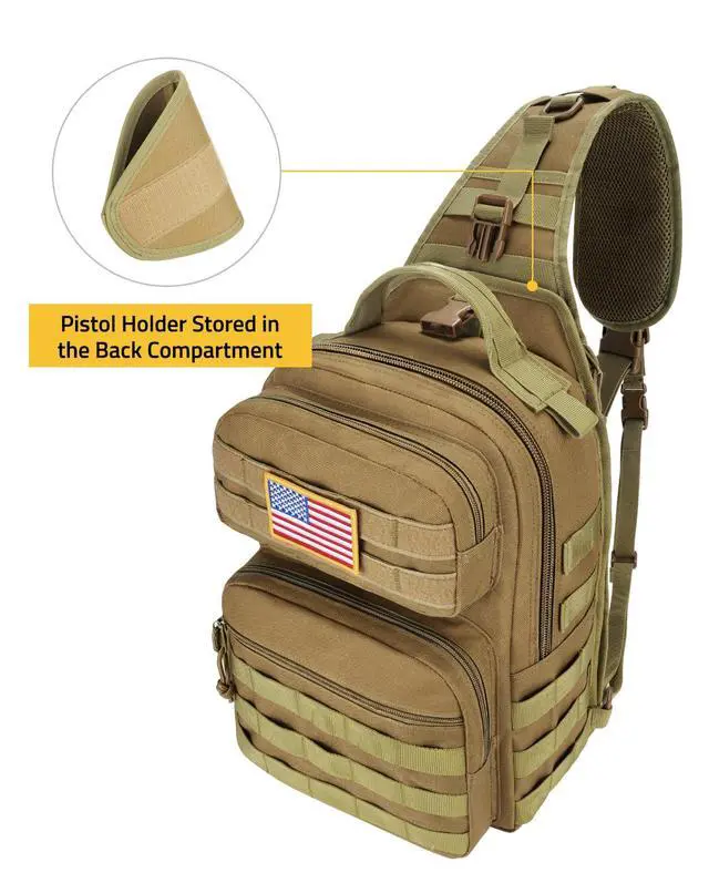 Alt view image 2 of 2 - Tactical Sling Bag Backpack for Men Military Shoulder Sling Bag Molle Army Assault Detachable Tactical Bag with Bottle Holder Concealed Carry Daily Day Pack Work Bag for EDC Hiking, Khaki