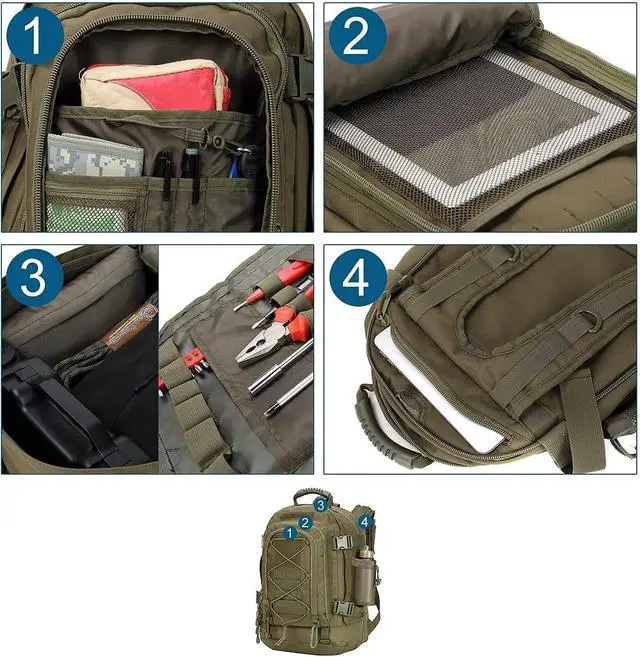 Alt view image 2 of 5 - Large Tactical Backpack for Men Military Backpack with DIY System for Travel, Work,Camping,Hunting,Hiking,Sports (GREEN)