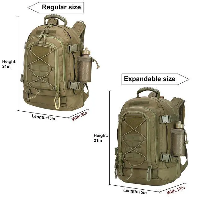 Alt view image 5 of 5 - Large Tactical Backpack for Men Military Backpack with DIY System for Travel, Work,Camping,Hunting,Hiking,Sports (GREEN)