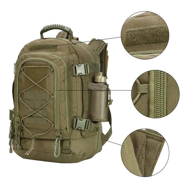 Alt view image 4 of 5 - Large Tactical Backpack for Men Military Backpack with DIY System for Travel, Work,Camping,Hunting,Hiking,Sports (GREEN)
