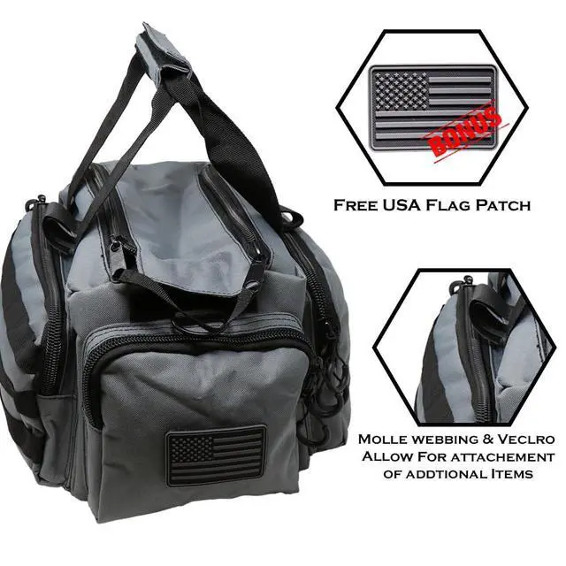 Alt view image 2 of 4 - Tactical Range Bag - Medium Size Range Bag for Shooting - Gun Case for Handguns, Ammo Storage, Tactical Backpack, Molle Webbing, Free Subdued USA Patch