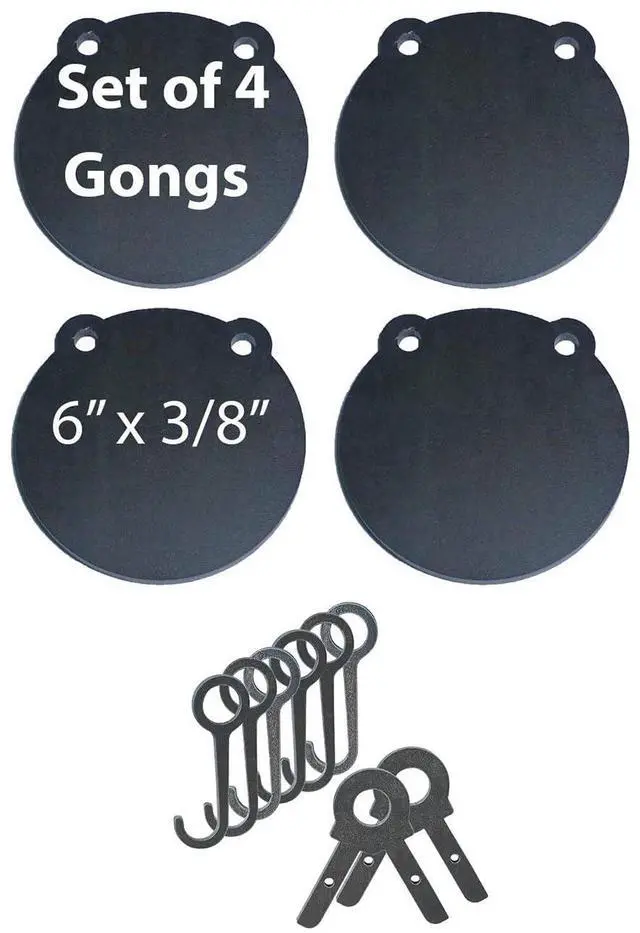 Main image of TSG-GG64 Set of Four AR500 6" x 3/8" Steel Shooting Target Gong Laser Cut & Accessories