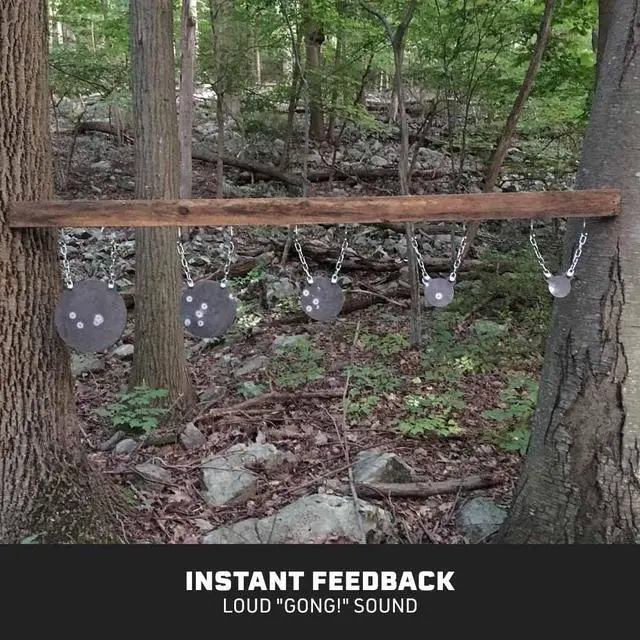Alt view image 3 of 5 - Set of 5, 3/8" AR500 Steel Gong Shooting Targets, Laser-Cut Raw Steel 3" 4" 6" 8" 10" Dia. Swing Paddles, Gong Shooting Target with Instant Feedback, DIY Target Tree Accessory