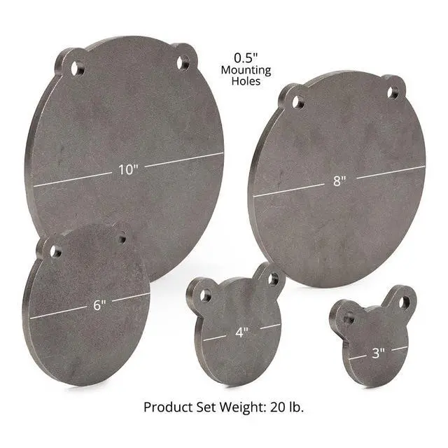 Alt view image 4 of 5 - Set of 5, 3/8" AR500 Steel Gong Shooting Targets, Laser-Cut Raw Steel 3" 4" 6" 8" 10" Dia. Swing Paddles, Gong Shooting Target with Instant Feedback, DIY Target Tree Accessory