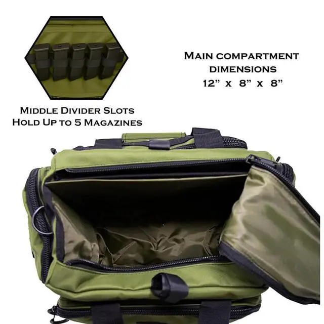 Alt view image 2 of 7 - Tactical Range Bag - Medium Size Range Bag for Shooting - Gun Case for Handguns, Ammo Storage, Tactical Backpack, Molle Webbing, Free Subdued USA Patch