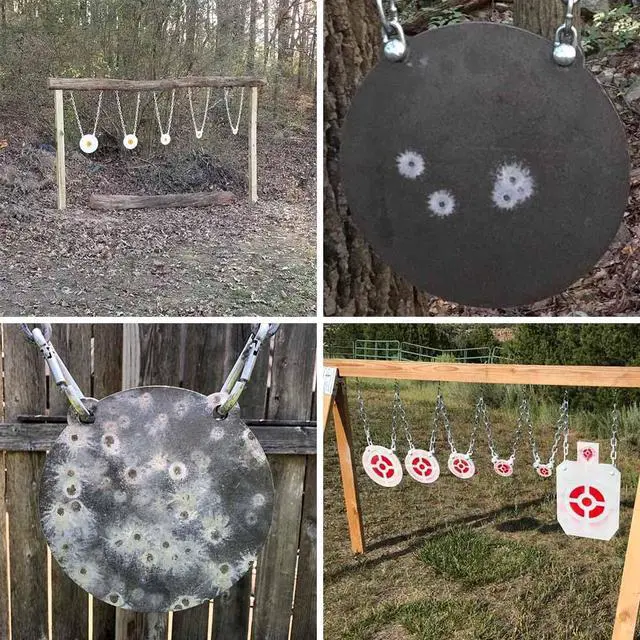 Alt view image 2 of 5 - Set of 5, 3/8" AR500 Steel Gong Shooting Targets, Laser-Cut Raw Steel 3" 4" 6" 8" 10" Dia. Swing Paddles, Gong Shooting Target with Instant Feedback, DIY Target Tree Accessory