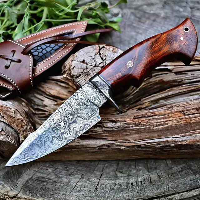 Main image of Predator Hunter - Patented Handmade Damascus Steel Fixed Blade Hunting Knife 10" - Walnut Wood Handle & Leather Sheath - Bushcraft Outdoor Skinning & Survival Knife - Collector Men Gifts