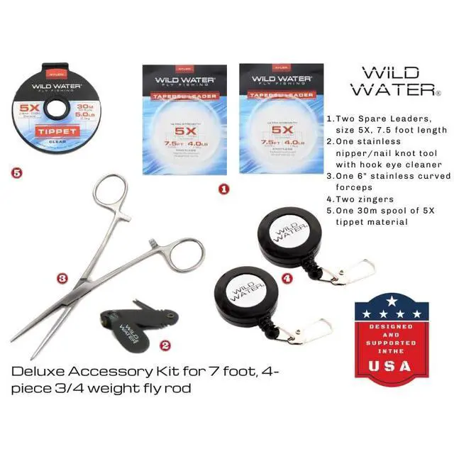 Alt view image 6 of 7 - Deluxe Fly Fishing Combo Starter Kit, 7-Foot Pole, 4-Piece Fly Rod Kit, 3/4 Weight, Fishing Accessories, Includes Die cast Aluminum Reel and Hard Tube Case with Pouch, Fly Box and Flies