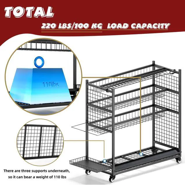 Alt view image 3 of 3 - Fishing Rod Storage With 15 Hooks For Garage, 45.2in Extra Large Fishing Pole Holder Gear Organizer Rack Up To 20 Rods, Tackle Box Reel Storage Cart