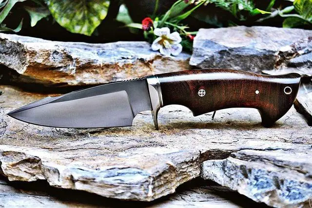 Alt view image 3 of 3 - Predator Hunter D2 Steel - Handmade Fixed Blade Hunting Knife 10" - Walnut Wood Handle & Leather Belt Sheath - Bushcraft Camping Skinning & Survival Knife - Collector Hunter Men Gifts