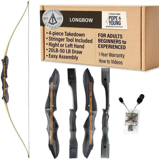 Main image of Ghost Takedown Longbow 64" Longbow Hunting Bow Right & Left Hand Draw Weights in 20-50 lbs USA Based Company Perfect for Beginner to Pro - Includes Stringertool