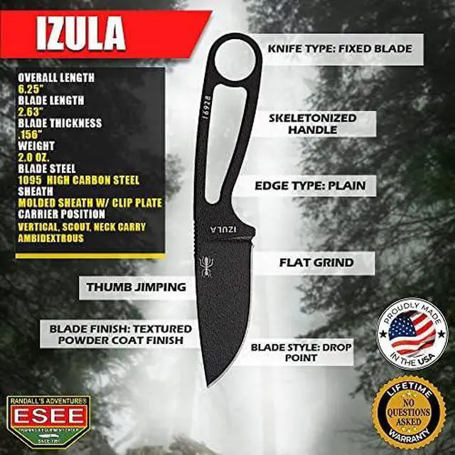 Alt view image 2 of 5 - Izula Fixed Blade Knife w/Molded Polymer Sheath and Clip Plate