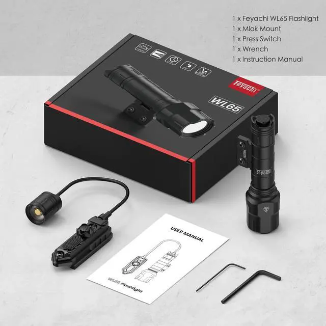 Alt view image 5 of 5 - Rifle Light 1200LM 22500Candela WL25 Tactical AR Flashlight LED Outdoor Light with Pressure Switch & Picatinny Rail Mount, 3 Modes - High/Low/Strobe (Mlok-Black)