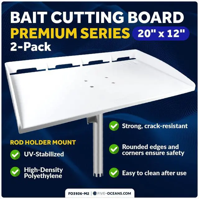 Alt view image 4 of 7 - Boat Cutting Board, Fillet Table for Boat, Bait Table Premium Line, 2-Pack, Rod Holder Mount, with Knife Slot, Plier Storage, Slotted Table Back, for Pontoon, Fishing Boats - FO3936-M2