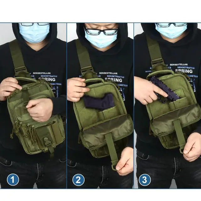 Alt view image 5 of 5 - Dual Pistol Holster Chest Bag Concealed Carry Sling Crossbody Tactical Gun Convertible Backpack Shooting Hunting
