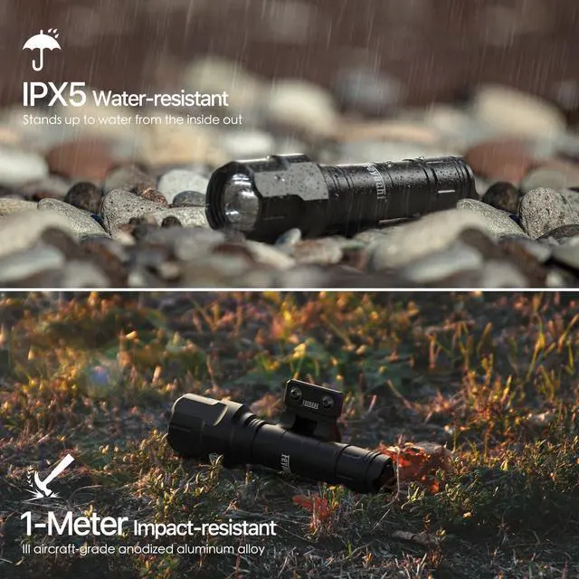 Alt view image 3 of 5 - Rifle Light 1200LM 22500Candela WL25 Tactical AR Flashlight LED Outdoor Light with Pressure Switch & Picatinny Rail Mount, 3 Modes - High/Low/Strobe (Mlok-Black)