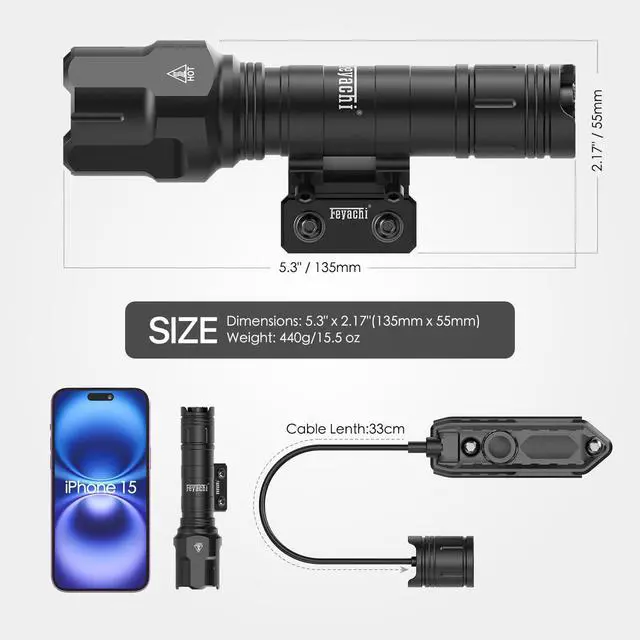 Alt view image 4 of 5 - Rifle Light 1200LM 22500Candela WL25 Tactical AR Flashlight LED Outdoor Light with Pressure Switch & Picatinny Rail Mount, 3 Modes - High/Low/Strobe (Mlok-Black)