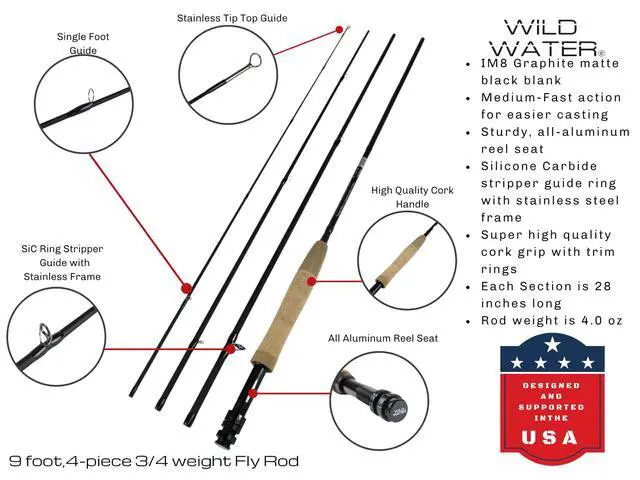 Alt view image 2 of 7 - Fly Fishing 9 Foot, 4-Piece, 3/4 Weight Fly Rod Deluxe Complete Fly Fishing Rod and Reel Combo Starter Package