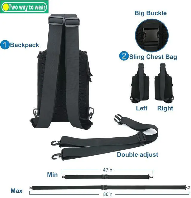 Alt view image 4 of 7 - Dual Pistol Holster Chest Bag Concealed Carry Sling Crossbody Tactical Gun Convertible Backpack Shooting Hunting