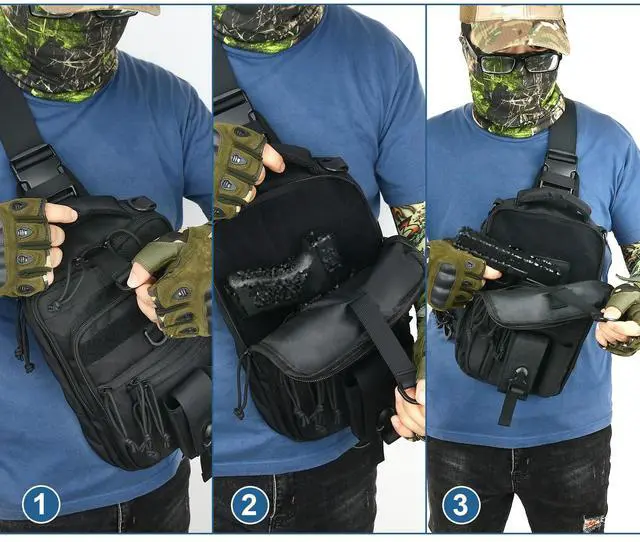 Alt view image 7 of 7 - Dual Pistol Holster Chest Bag Concealed Carry Sling Crossbody Tactical Gun Convertible Backpack Shooting Hunting