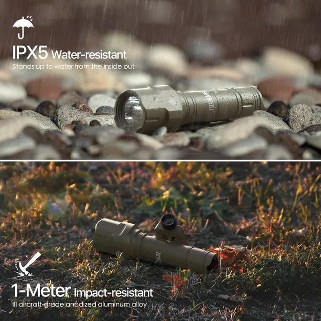 Alt view image 4 of 5 - Rifle Light 1200LM 22500Candela WL25 Tactical AR Flashlight LED Outdoor Light with Pressure Switch & Picatinny/Mlock Rail Mount, 3 Modes - High/Low/Strobe