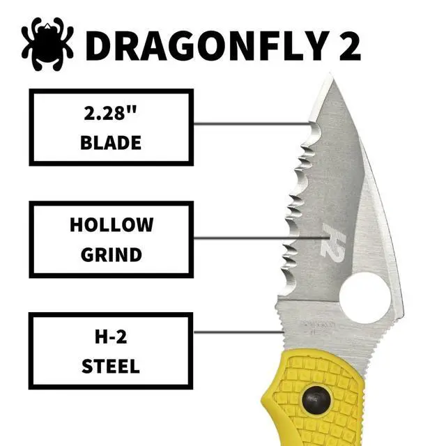 Alt view image 2 of 4 - Dragonfly 2 Salt Folding Pocket Knife, SpyderEdge | 5.58" Overall Length, 2.28" H-2 Steel Blade, FRN Handle, Back Lock, Hollow Grind