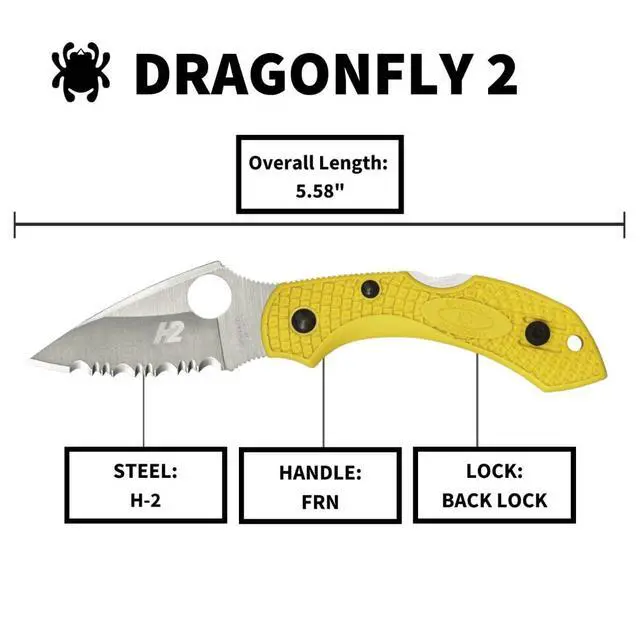 Alt view image 3 of 4 - Dragonfly 2 Salt Folding Pocket Knife, SpyderEdge | 5.58" Overall Length, 2.28" H-2 Steel Blade, FRN Handle, Back Lock, Hollow Grind