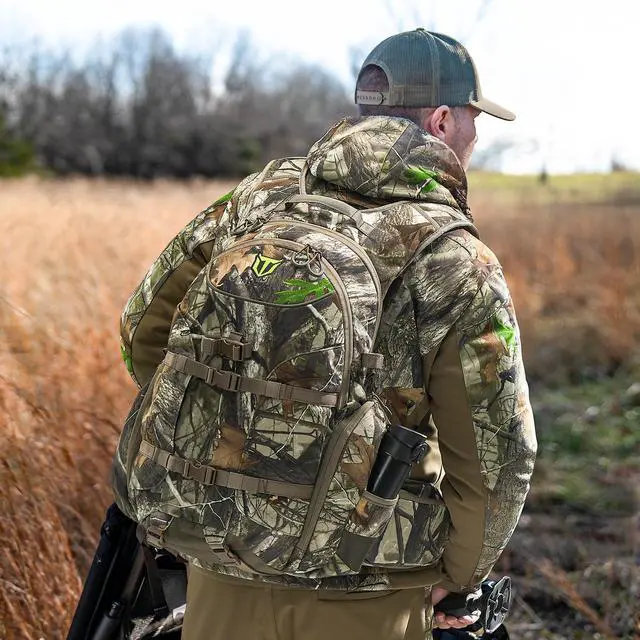 Alt view image 3 of 3 - Hunting Backpack, Waterproof Camo Hunting Pack with Rain Cover, Long-Lasting Large Capacity Hunting Day Pack for Rifle Bow Gun (Next Camo G2)