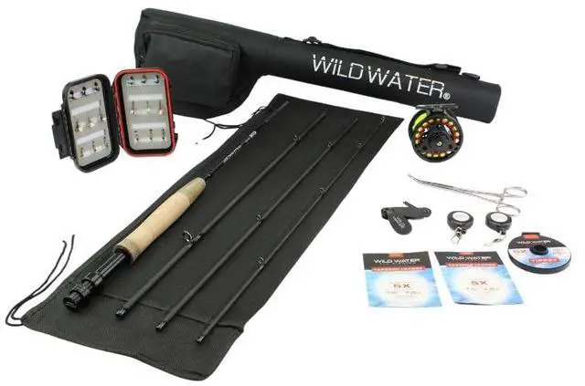 Main image of Deluxe Fly Fishing Combo Starter Kit, 7-Foot Pole, 4-Piece Fly Rod Kit, 3/4 Weight, Fishing Accessories, Includes Die cast Aluminum Reel and Hard Tube Case with Pouch, Fly Box and Flies