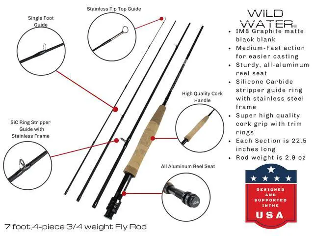 Alt view image 2 of 7 - Deluxe Fly Fishing Combo Starter Kit, 7-Foot Pole, 4-Piece Fly Rod Kit, 3/4 Weight, Fishing Accessories, Includes Die cast Aluminum Reel and Hard Tube Case with Pouch, Fly Box and Flies
