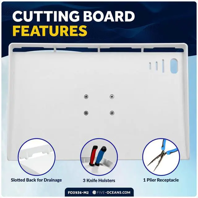 Alt view image 5 of 7 - Boat Cutting Board, Fillet Table for Boat, Bait Table Premium Line, 2-Pack, Rod Holder Mount, with Knife Slot, Plier Storage, Slotted Table Back, for Pontoon, Fishing Boats - FO3936-M2