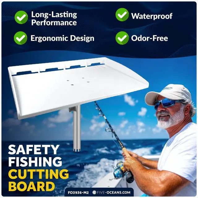Alt view image 6 of 7 - Boat Cutting Board, Fillet Table for Boat, Bait Table Premium Line, 2-Pack, Rod Holder Mount, with Knife Slot, Plier Storage, Slotted Table Back, for Pontoon, Fishing Boats - FO3936-M2