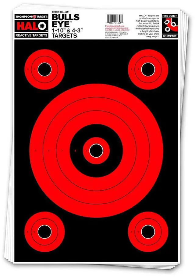 Main image of Halo Bullseye 10" & 3" - High Visibility Reactive Splatter 12.5x19 Inch Shooting Targets for Rifle and Pistol Range Training - Made in the USA