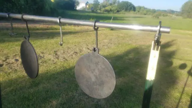 Alt view image 3 of 5 - AR 500 T Post Conduit Target Stand (2 Pack W/ 4 Pack Gong Hanger Hooks)
