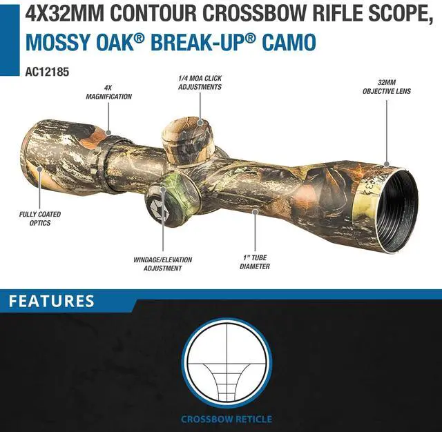 Main image of 4x32mm Contour Crossbow Scope Multi-Point Aiming, 1-Inch Tube, Windage/Elevation Turrets, Long Eye Relief, Lightweight, Durable, for Crossbows, Deer Hunting, Target Practice